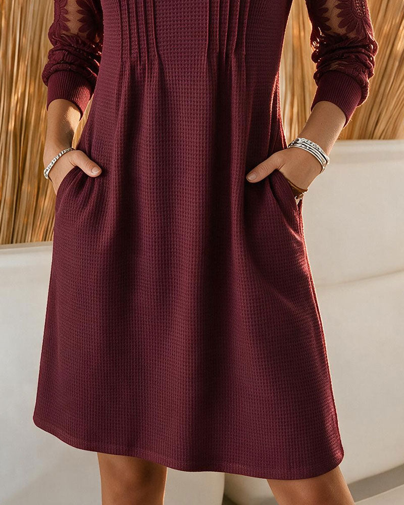 V-Neck Shirred Patchwork Dress