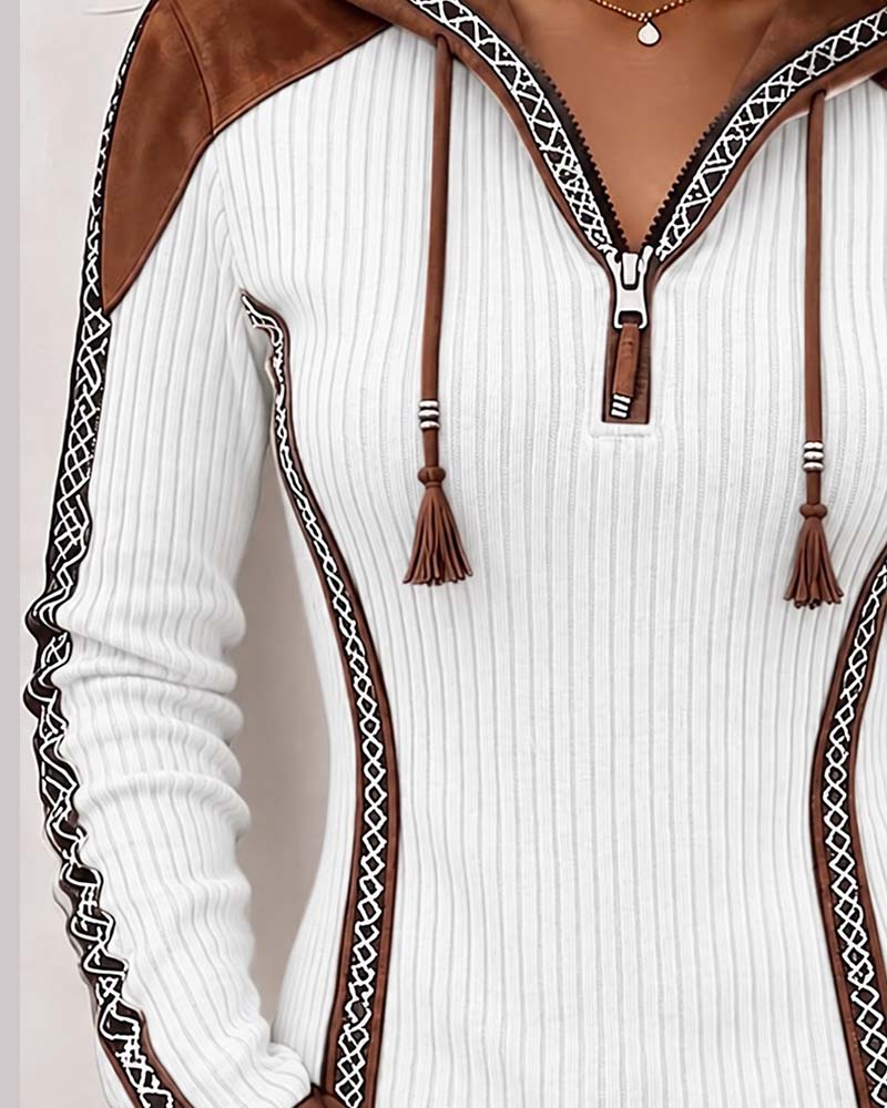 Hooded Zip Casual Top