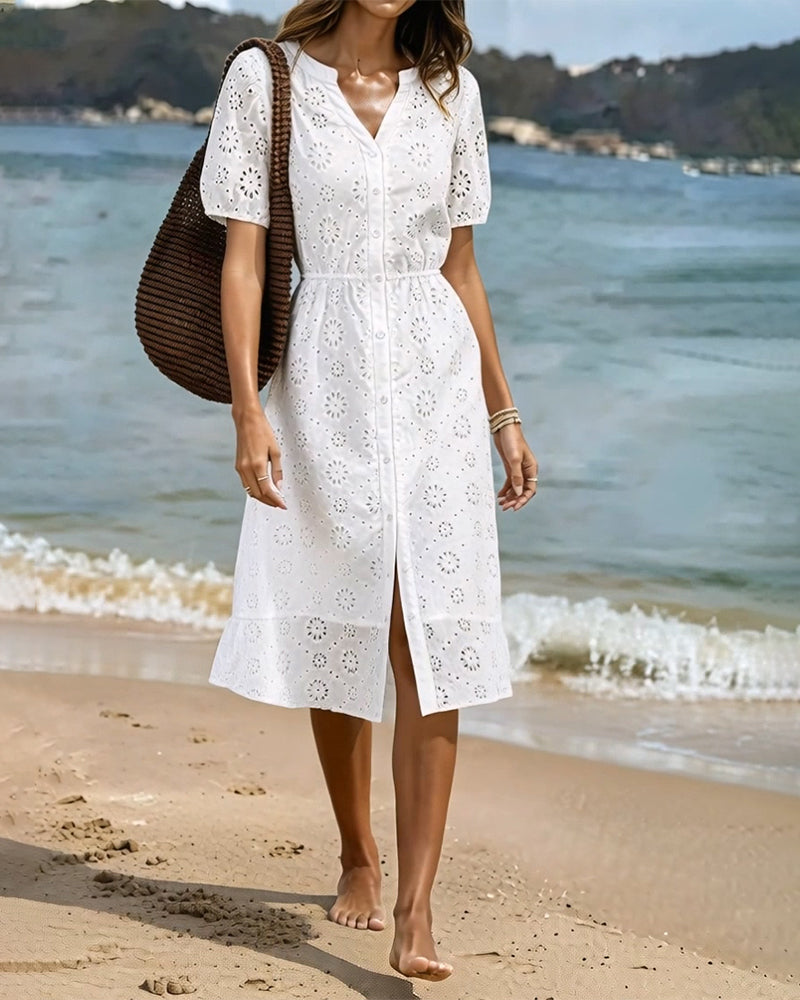 Cut-Out V-Neck Shirt Dresses