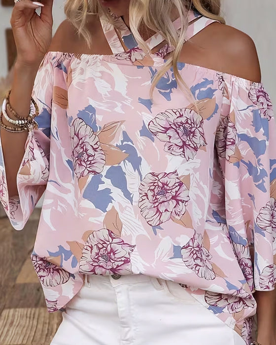 Floral Cross Off-Shoulder Blouse