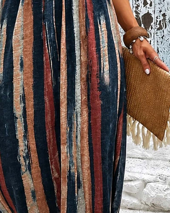 Crew Neck Striped High Waist A-Line Dress