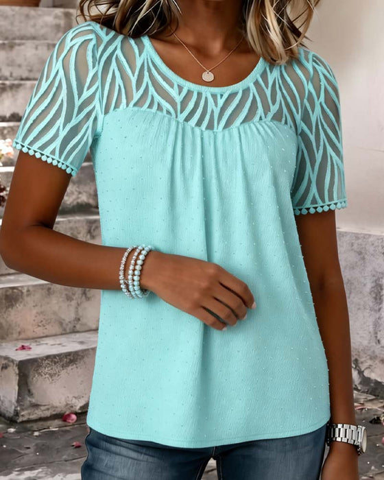 Mesh Patchwork Solid Color Blouse