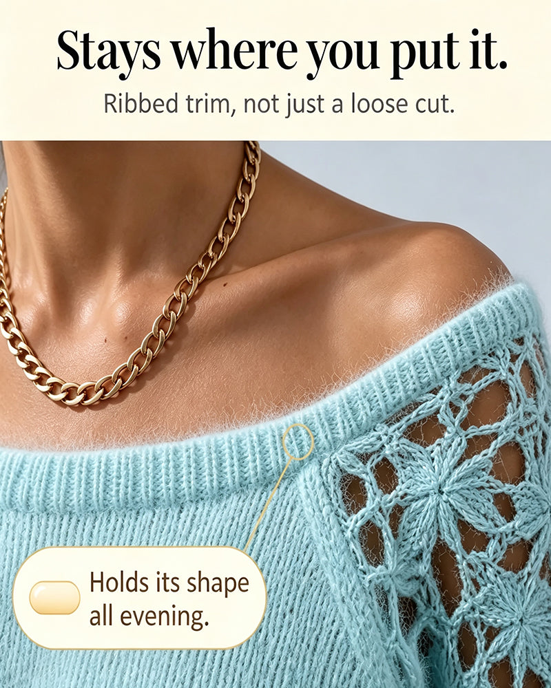 Cutout Lace Detail Patchwork Pullover