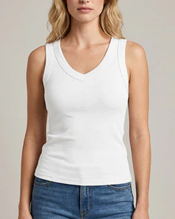 V-Neck Ribbed Solid Color Tank Top