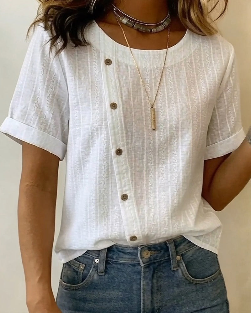 Diagonal Button Short Sleeve Blouse