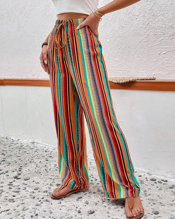 Colorful drawstring casual pants