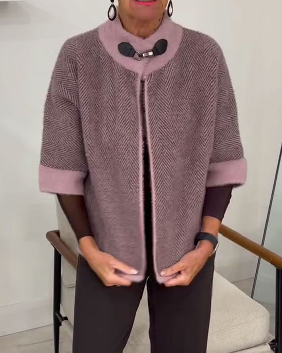Herringbone Color Block Cropped Knit Cardigan