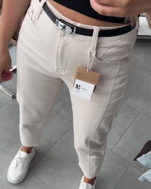 High-Waisted Casual Straight-Leg Pants