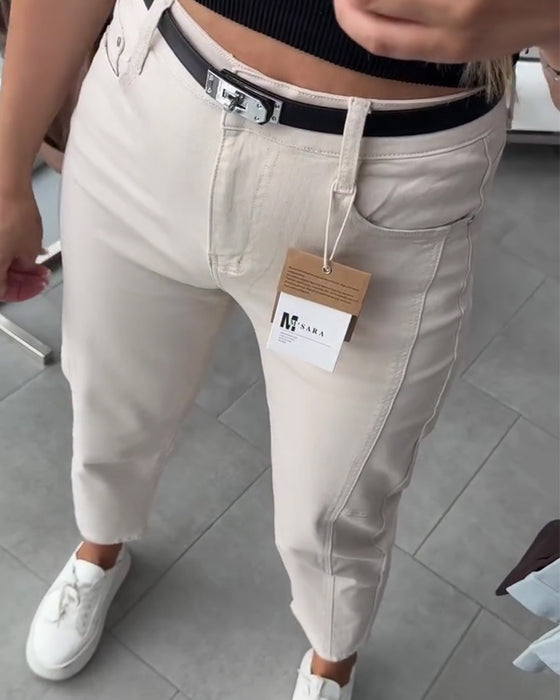 High-Waisted Casual Straight-Leg Pants