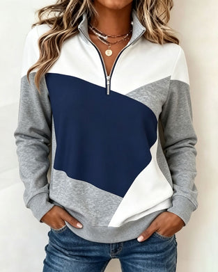 Geometric Color-Block Zip Sweatshirt