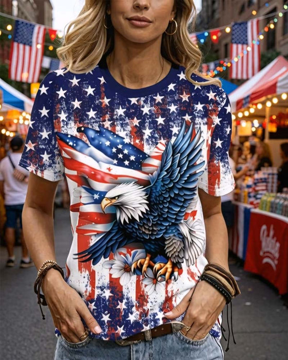 Stars And Stripes Eagle Print T-Shirt