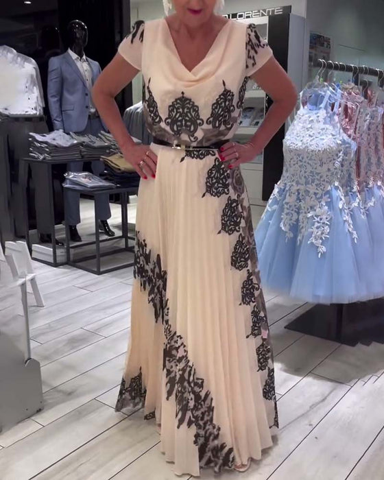 Vintage print pleated elegant dress