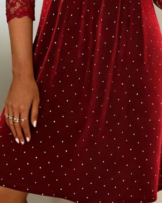Solid Color Patchwork Polka Dot Dress