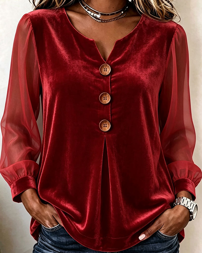 Stylish Small V-Neck Velvet Top