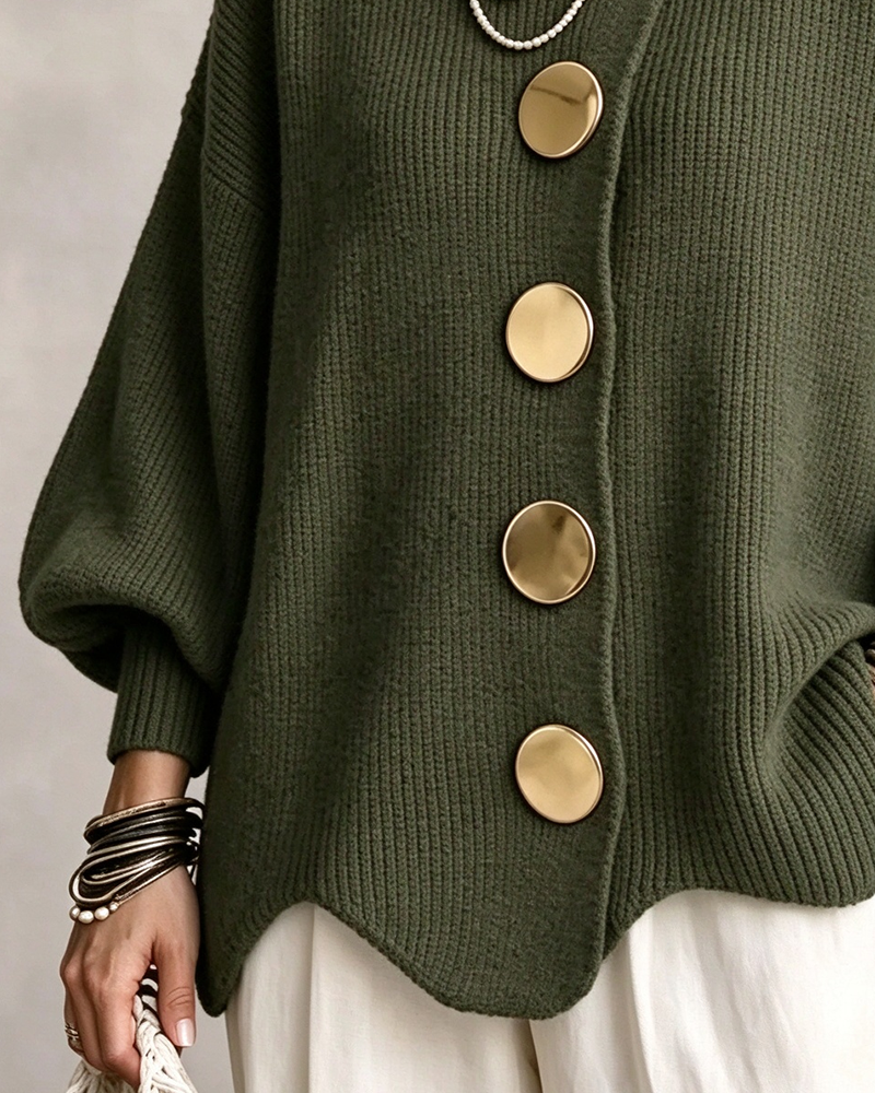 Large Metal Button Lapel Cardigan