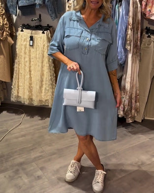 Lapel Button A Hem Dress