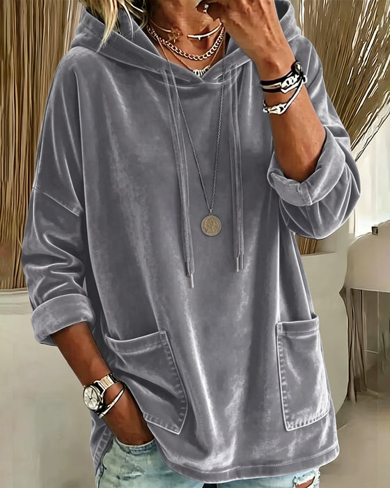 Solid Color Pocket Hooded Sweatshirt