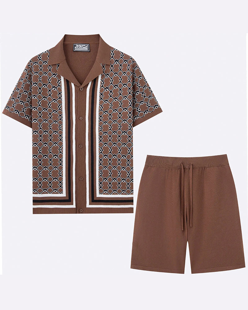 Short-Sleeve Cardigan And Shorts Two-Piece Set