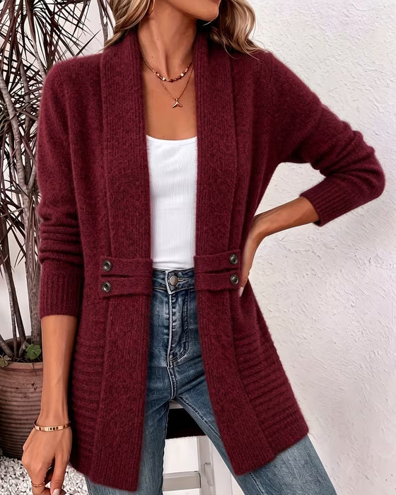 Solid Color Button Embellished Cardigan