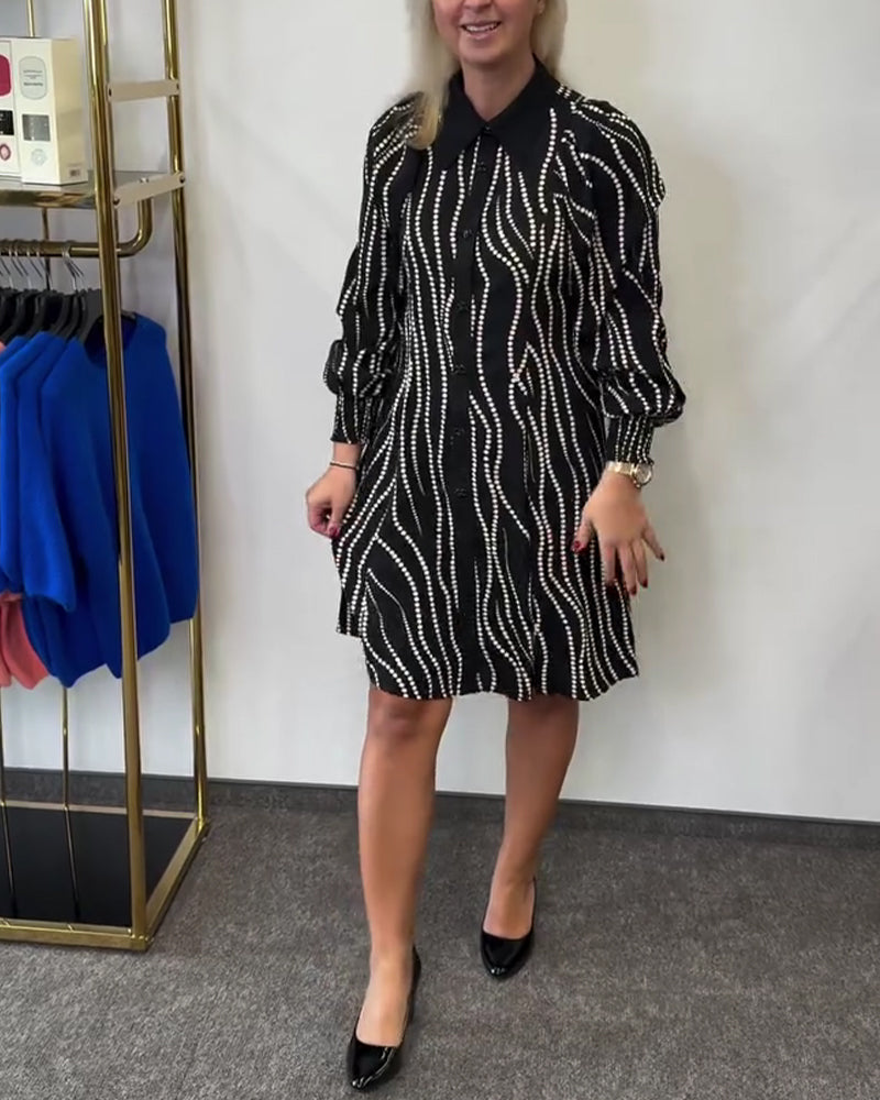 Lapel Collar Wave Pattern Chain Detail Dress