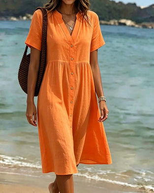 V-Neck Button-Down Resort Style Dress