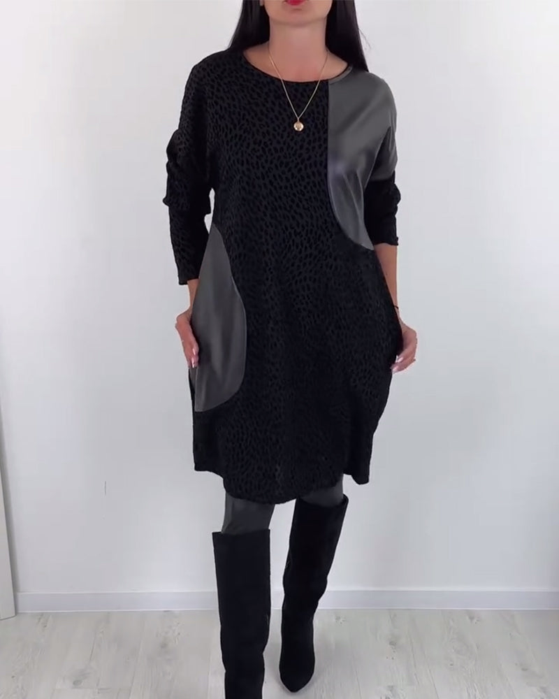 Round neck stitching elegant dress