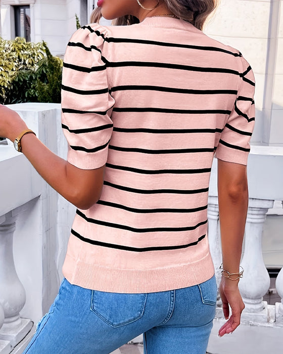 Striped Bubble Sleeve Knit Top