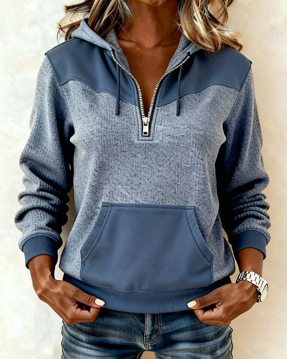 Casual Half-Zip Pocket Hoodie