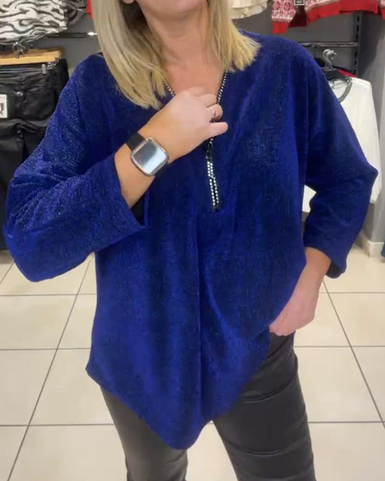 Casual Long Sleeve Zipper Loose Top