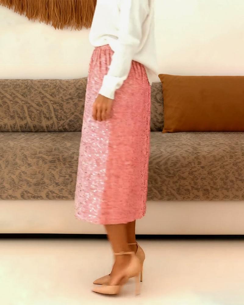Solid Color Sequined Fashionable Skirt
