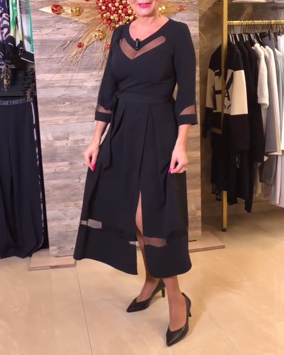 Fashion V-Neck Mesh Stitching Dress