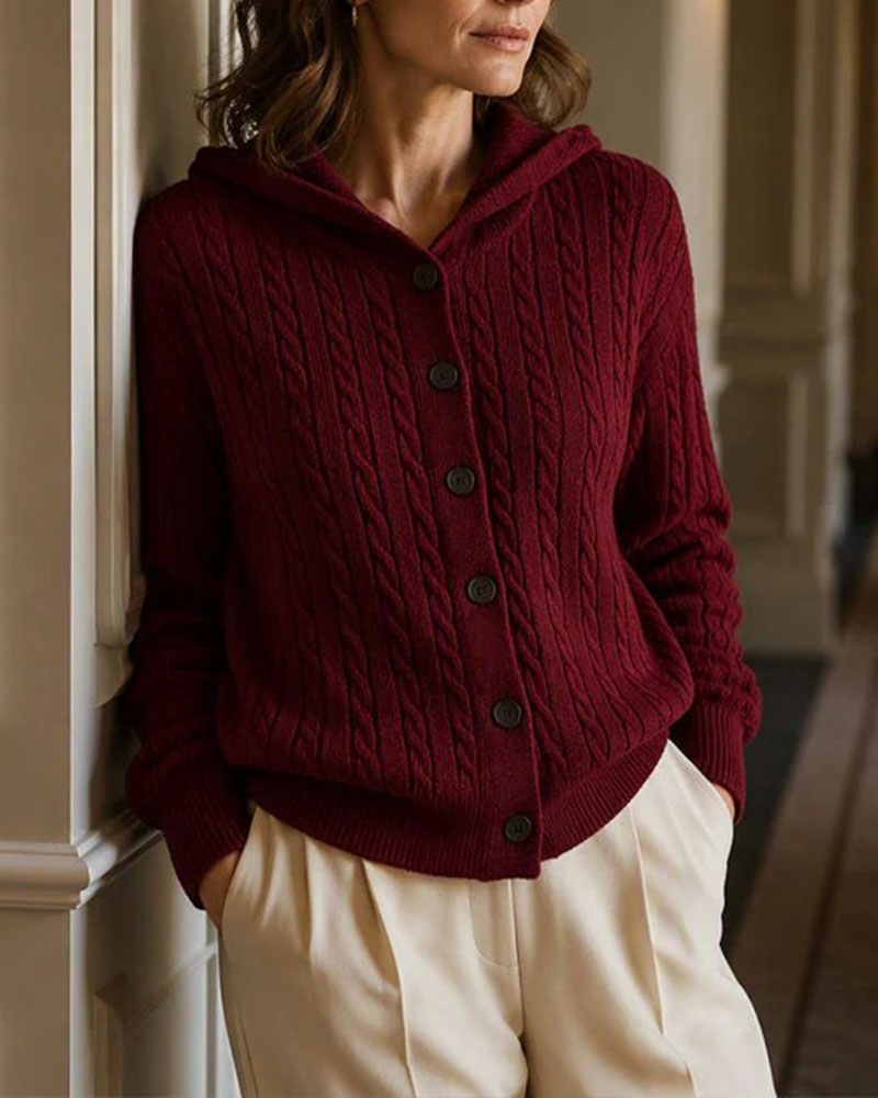 Hooded Open Front Knit Cardigan