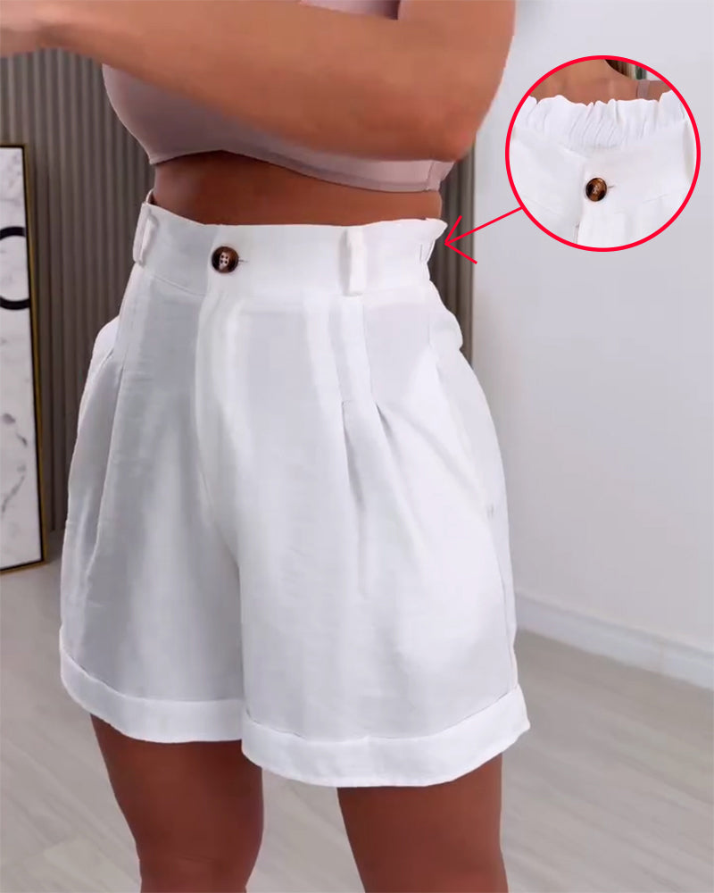 Cotton Linen High Waist Wide Leg Shorts