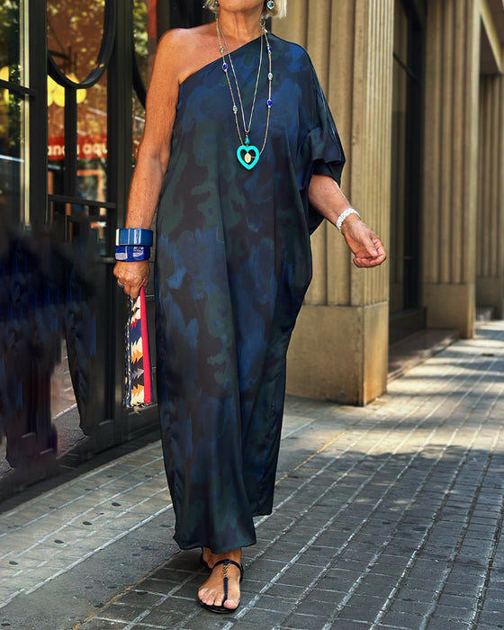 One Shoulder Solid Color Dress