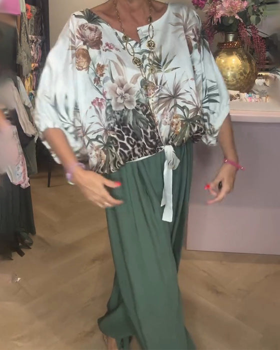 Batwing Sleeve Print Loose Blouse