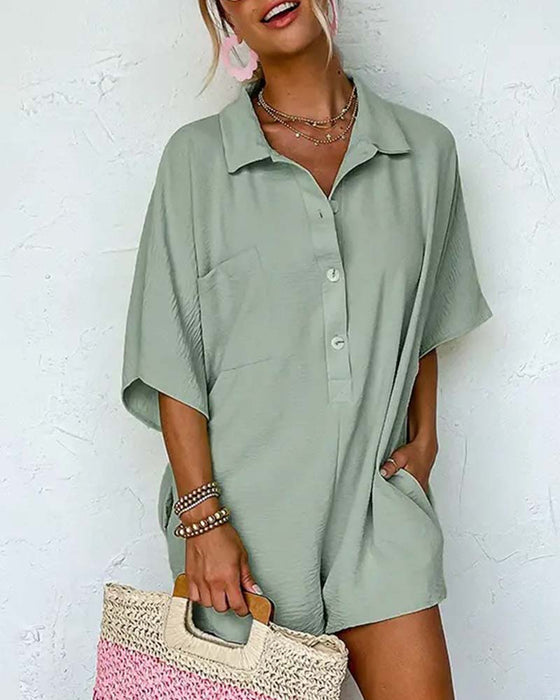 Collared Casual Button Jumpsuit