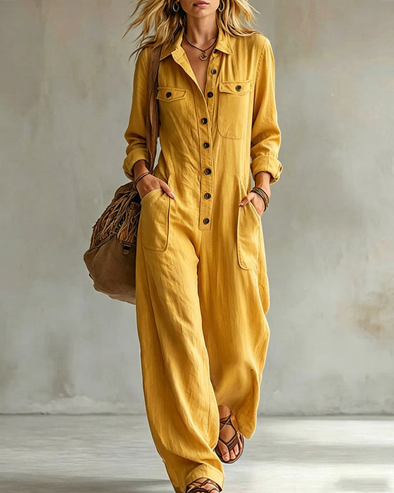 Solid Color Long Sleeve Jumpsuits