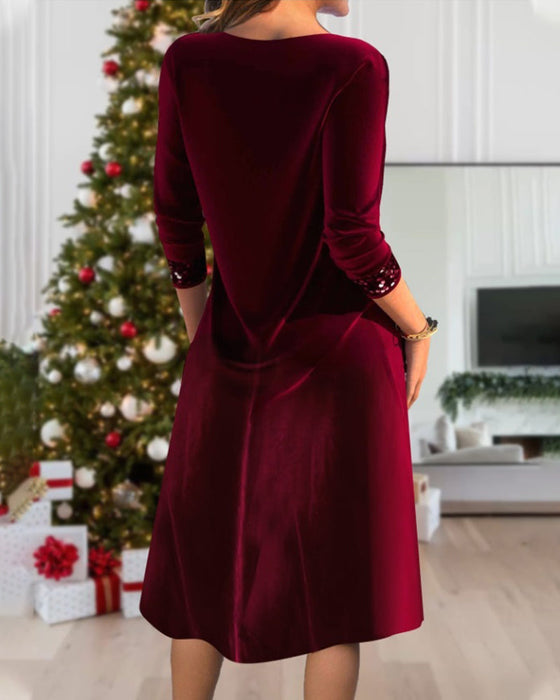 Sequined long sleeve elegant dress