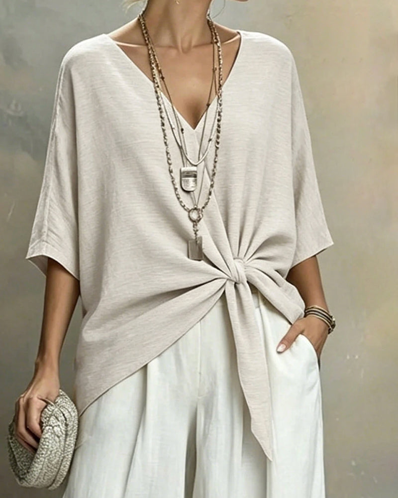 V-Neck Batwing Sleeve Blouse