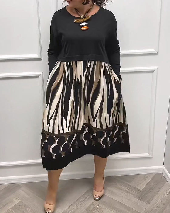 Geometric Abstract Print Patchwork Dress