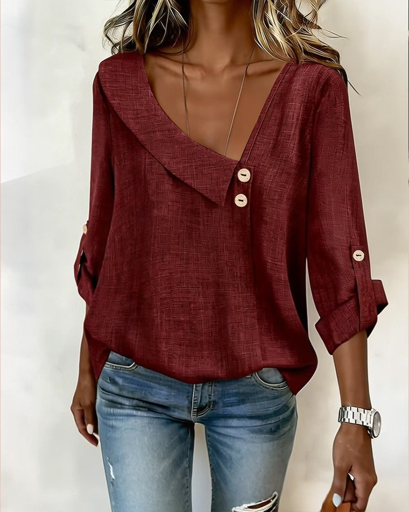 Solid Color Irregular Neckline Top
