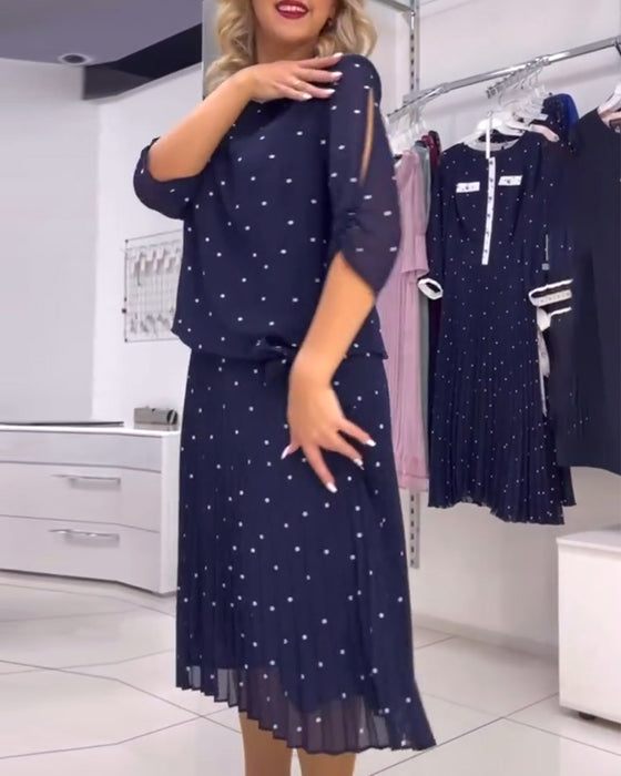 Round collar polka dot casual dress