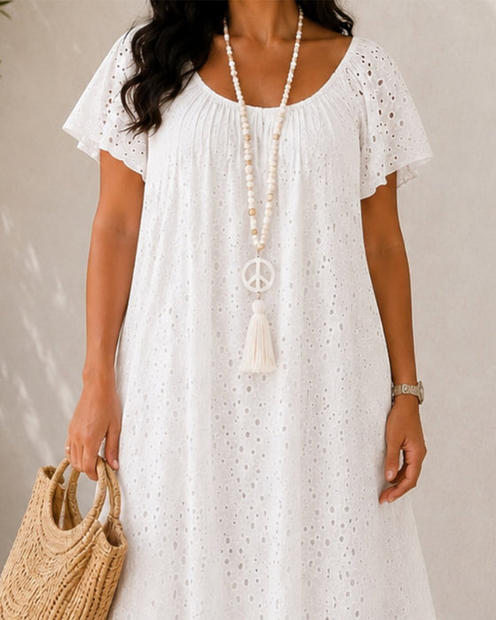 Hollow Out Puff Sleeve Long Dress
