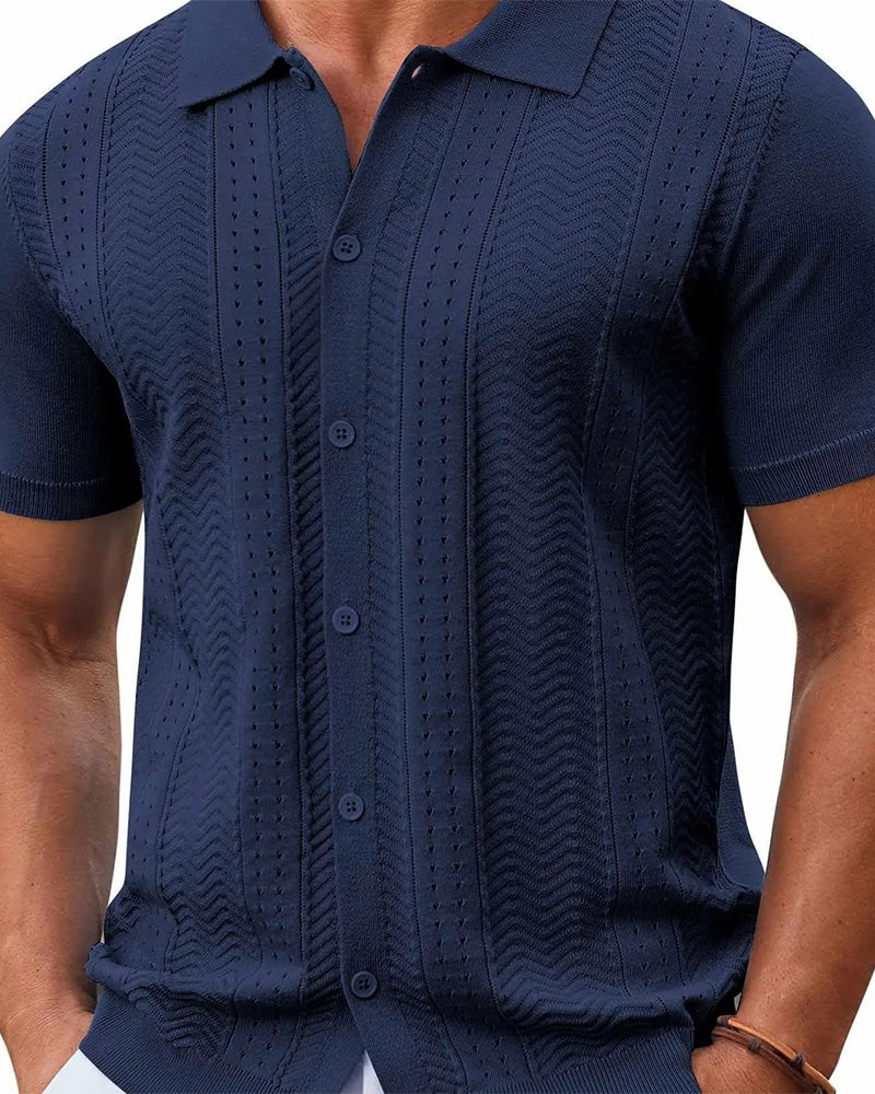 Hollow Out Knit Button Shirts