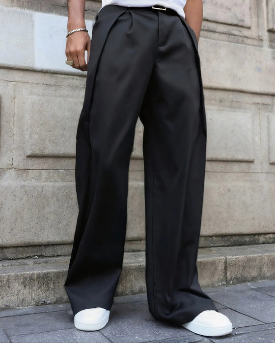 Cuffed Pleated Irregular Pants