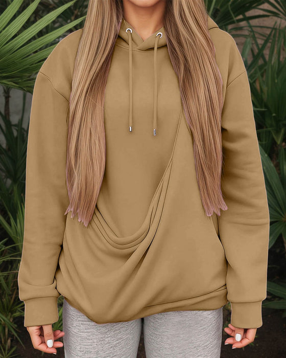 Large Pocket Solid Color Hoodie