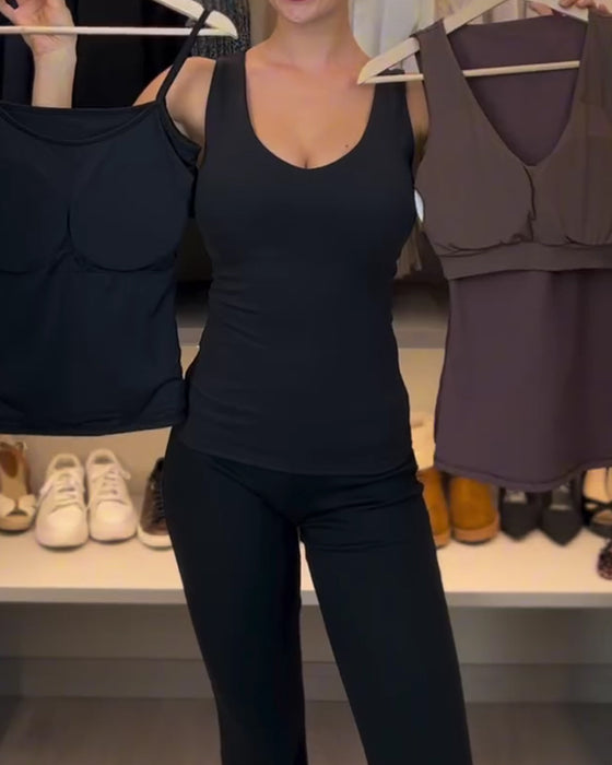 U-Neck Sleeveless Slim Fit Solid with Built-In Bra Tank Top