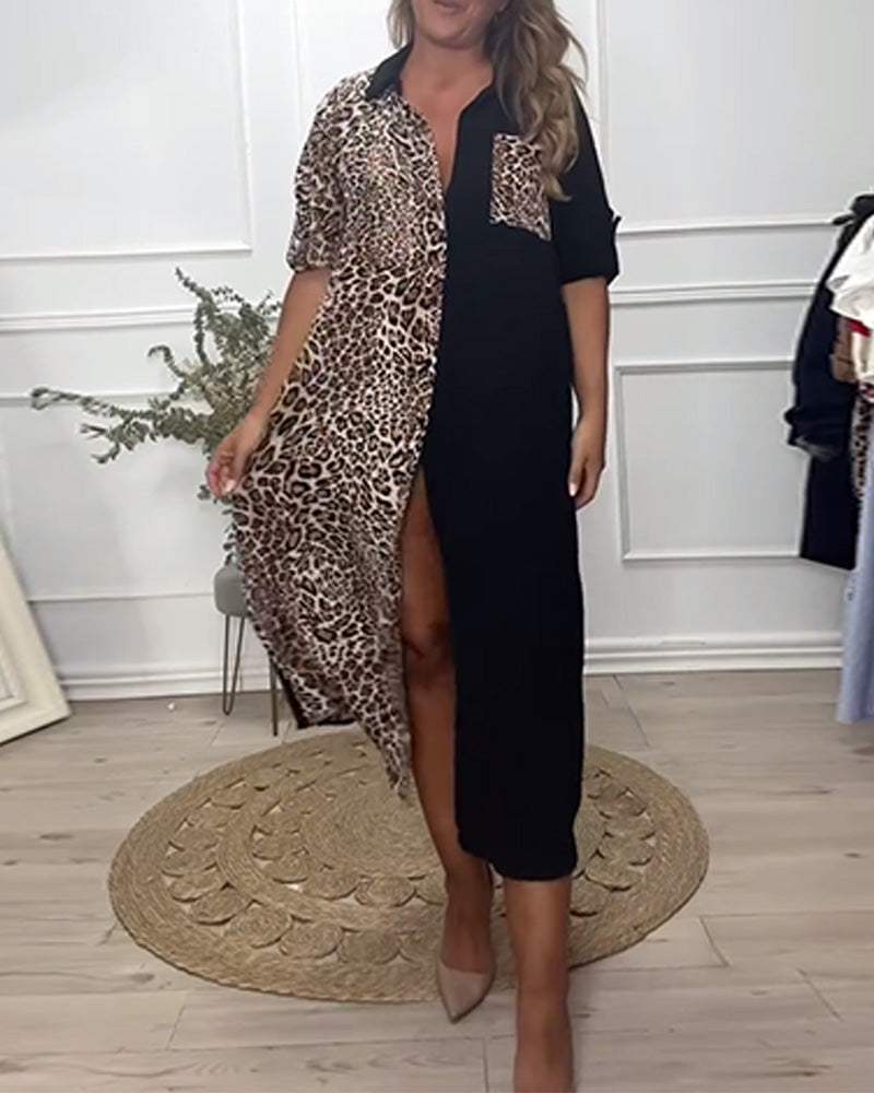 Lapel leopard print dress