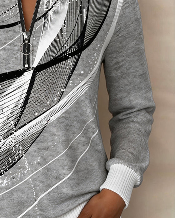 Crew Neck Zip Line Long Sleeve Sweatshirt
