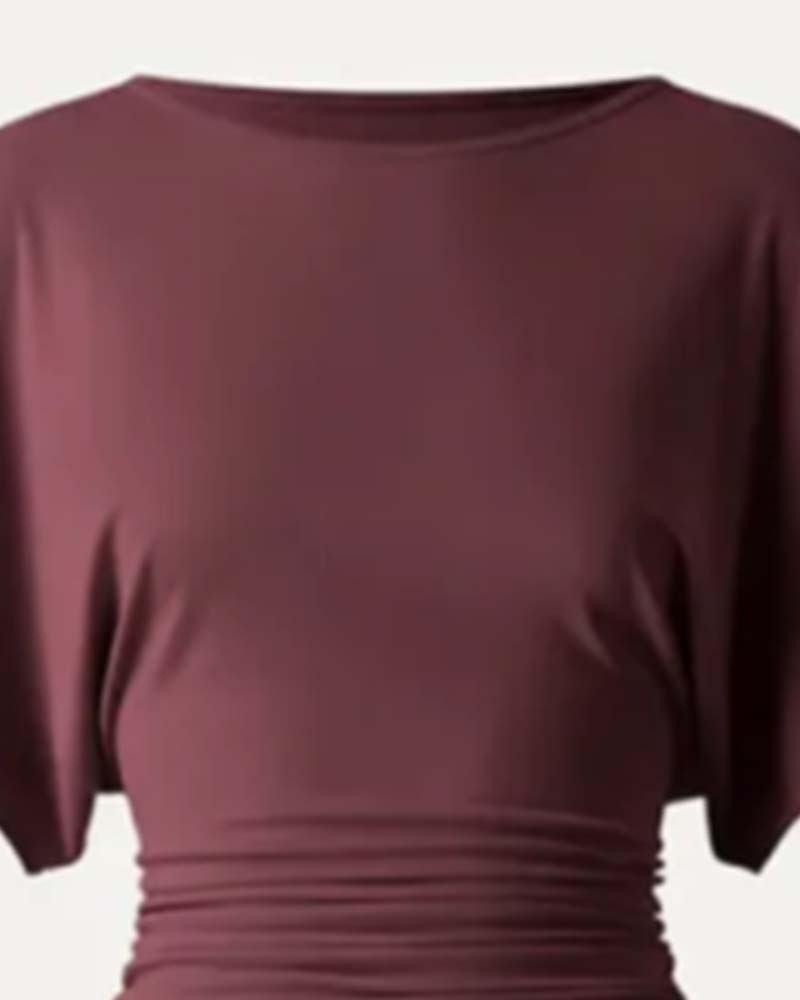 Casual Solid Pleated Short Sleeve Blouse